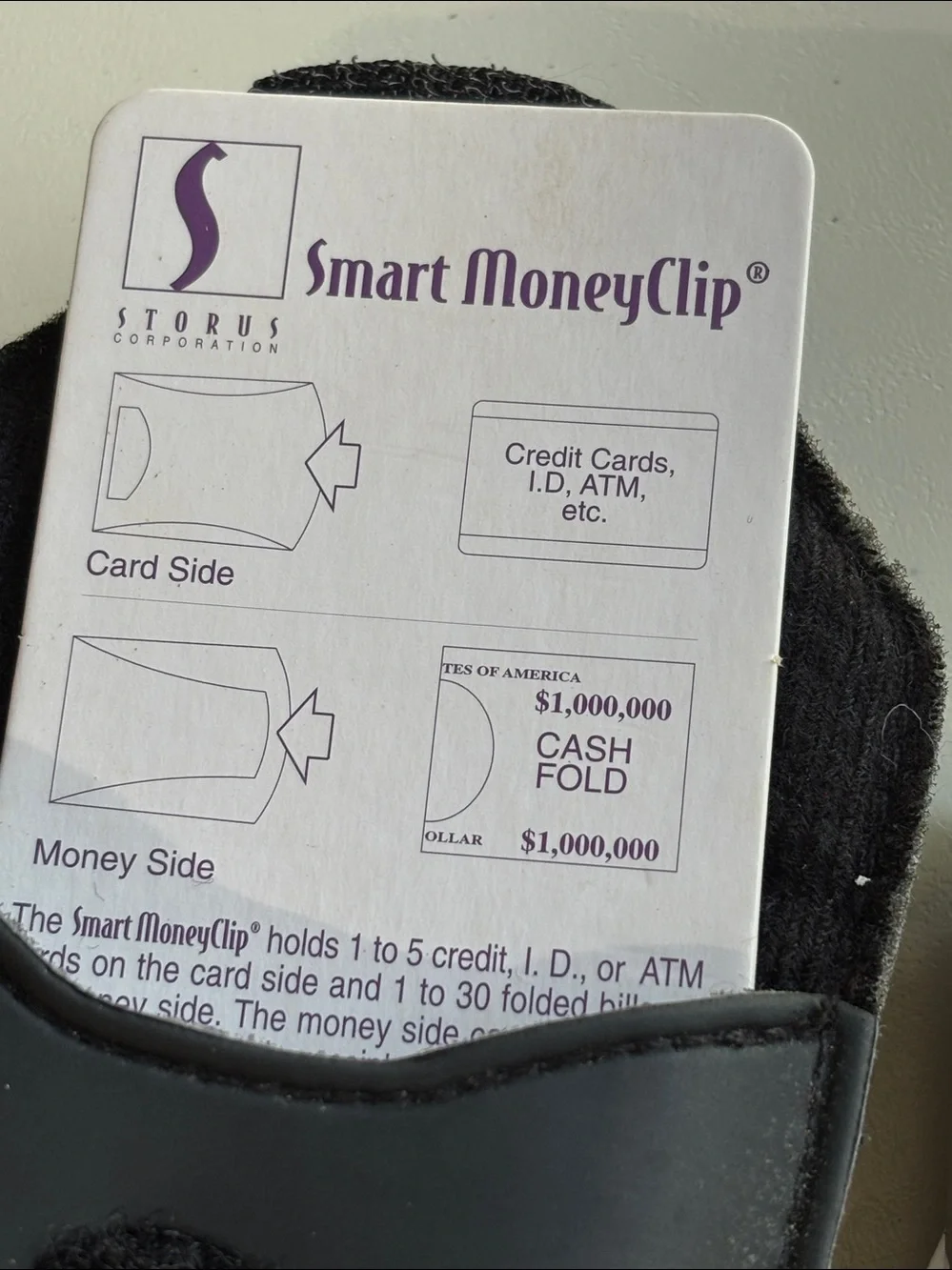 Smart MoneyClip Stainless Steel Money Clip with Black Leather Sleeve